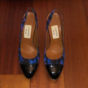Lanvin Blue Multicolor Camo Heel w Blk Patent Toe